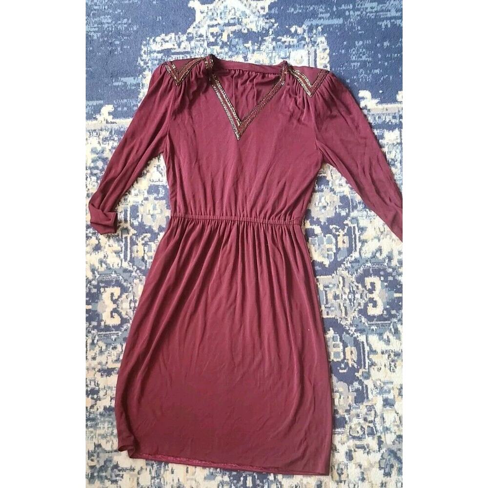 Vintage Union Made Bead Detail 100% Rayon Burgundy Women's Size 10